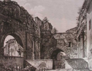 Veduta dell'interno del Pronao dei Portici d'Ottavia - Luigi Rossini